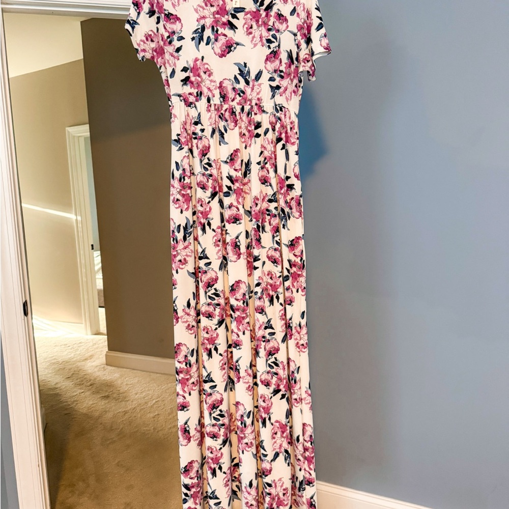Vanilla Bay Blue and Purple Flutter Sleeve Maxi Dress